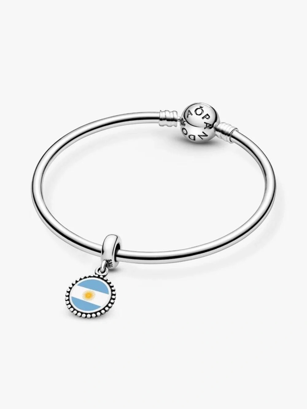 Pandora Silver Bracelet with Blue and White Argentina Flag Charm